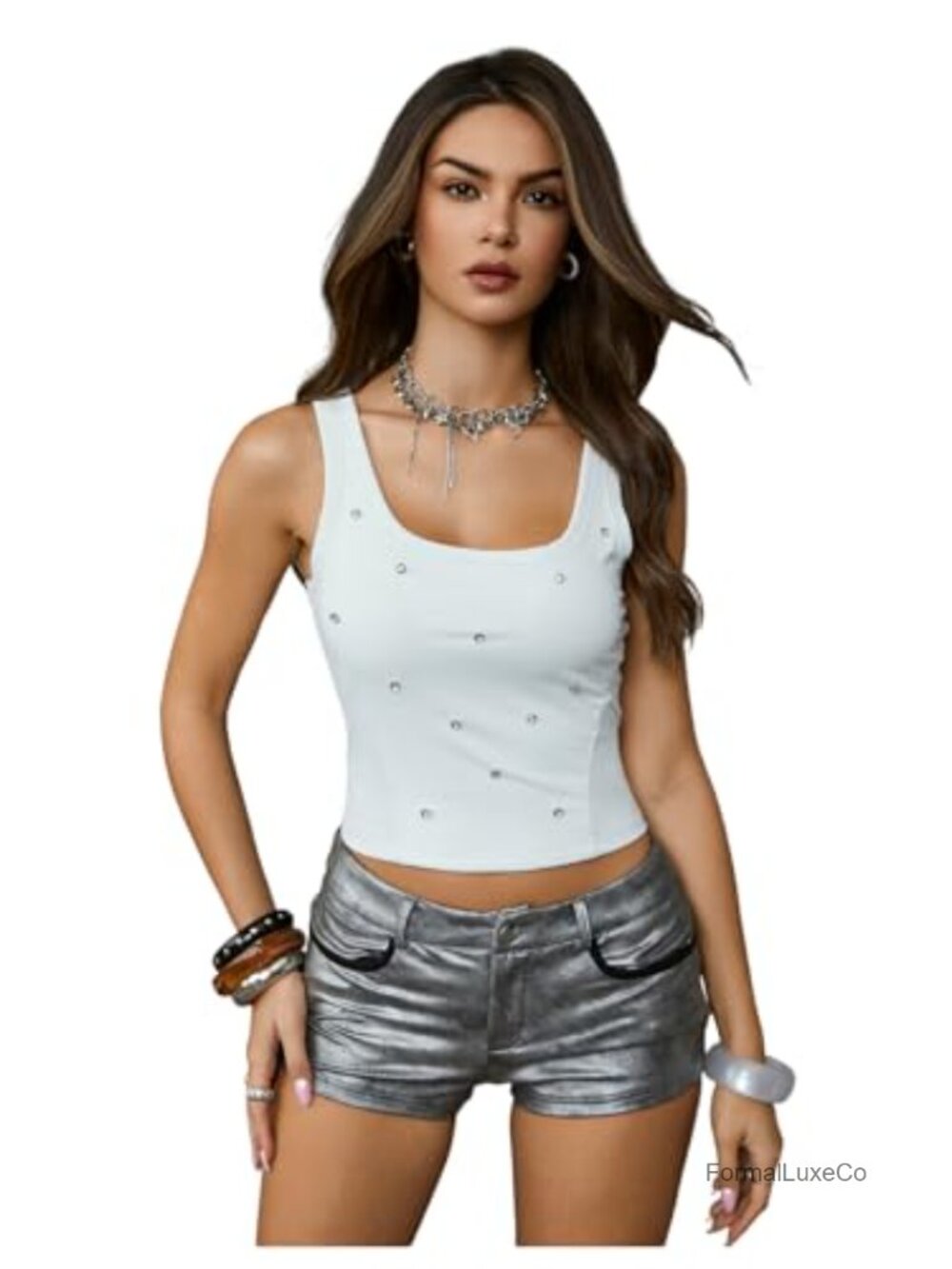 Rhinestone Y2k Sparkly Tank Top Square Neck Slim Fit Party Rave Club Top